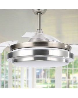 42” Retractable Ceiling Fan with Lights and Remote Control, Invisible Ceiling Fan with Retractable Blade