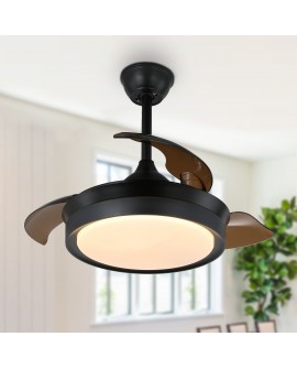 36”Retractable Ceiling Fan with Lights and Remote Control, Invisible Ceiling Fan with Retractable Blade