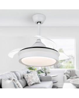 36” Retractable Ceiling Fan with Lights and Remote Control, Invisible Ceiling Fan with Retractable Blade